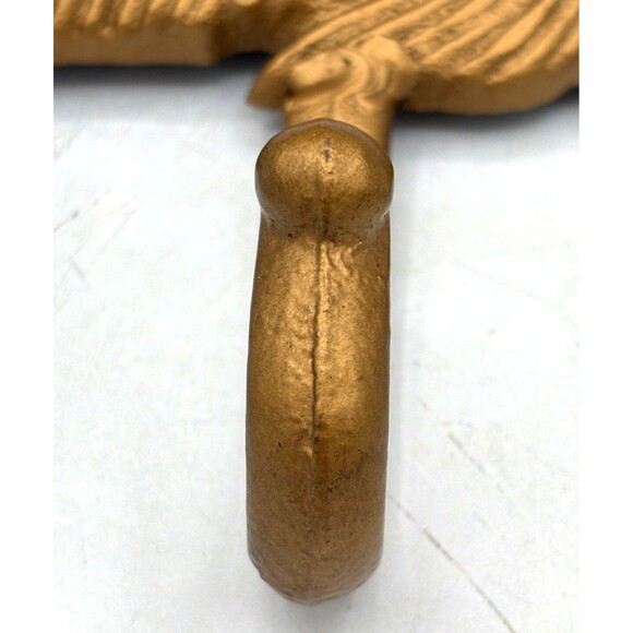 Cast Iron Gold Painted Large 14" Feather Coat Hat Hanger Wall Hanging 3 Hooks - Picture 9 of 11